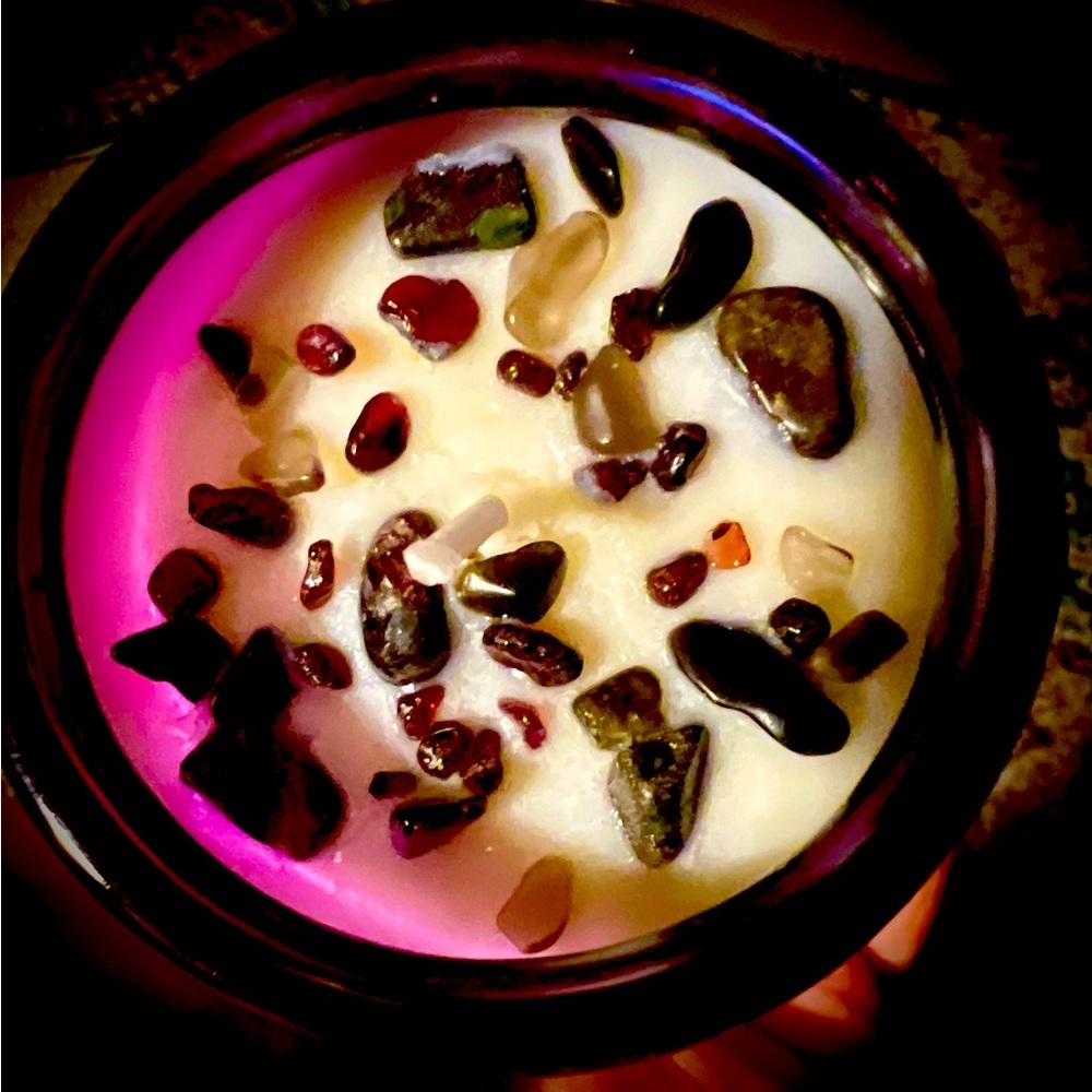 Hand poured, Organic Soy Frequency Candles with Crystal Chips and E.O.